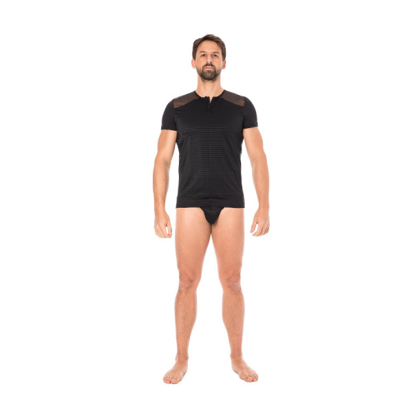 T-shirt noir rayé opaque et transparent 